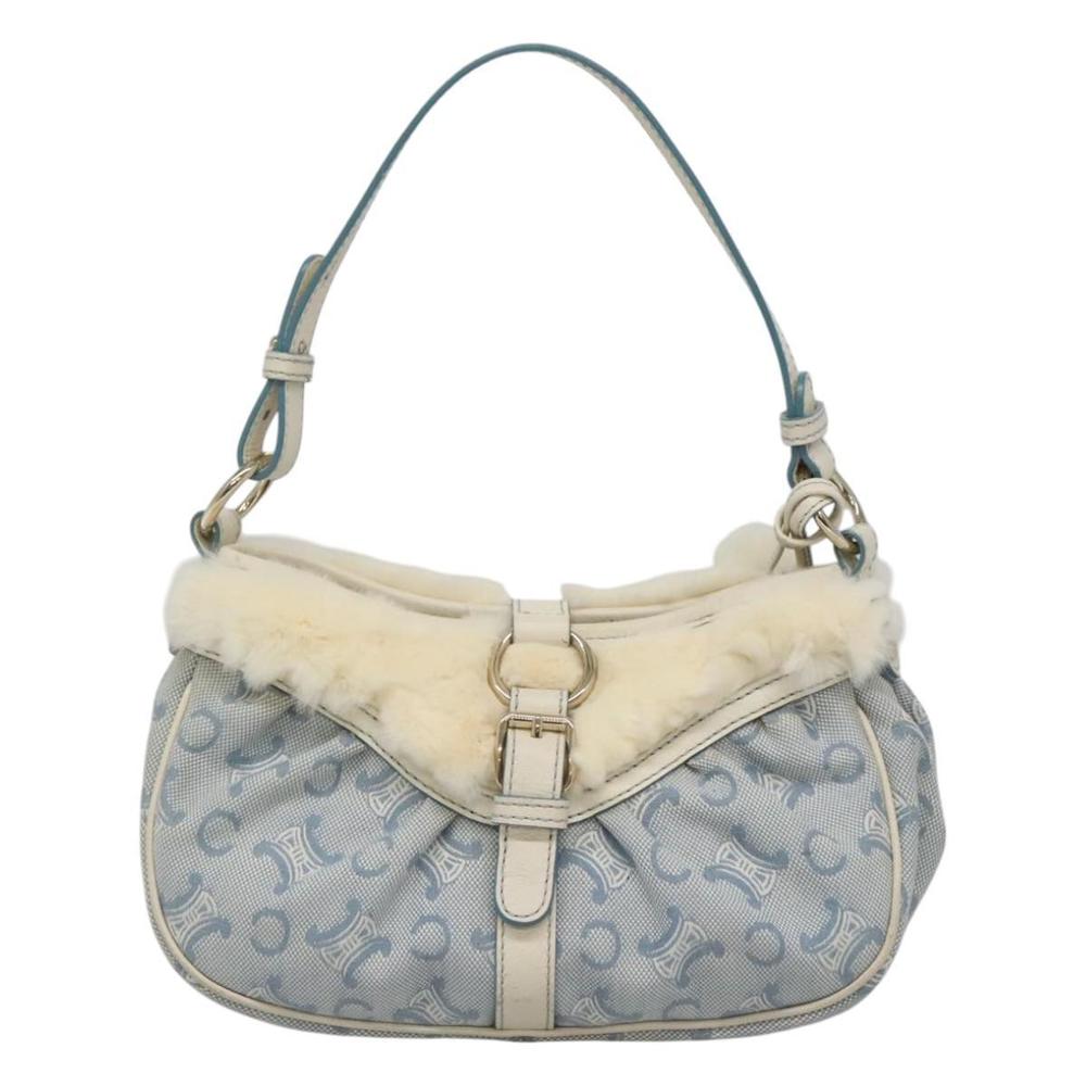 CELINE C Macadam Canvas Shoulder Bag Light Blue Gold Auth MX095 - Picture 2 of 16